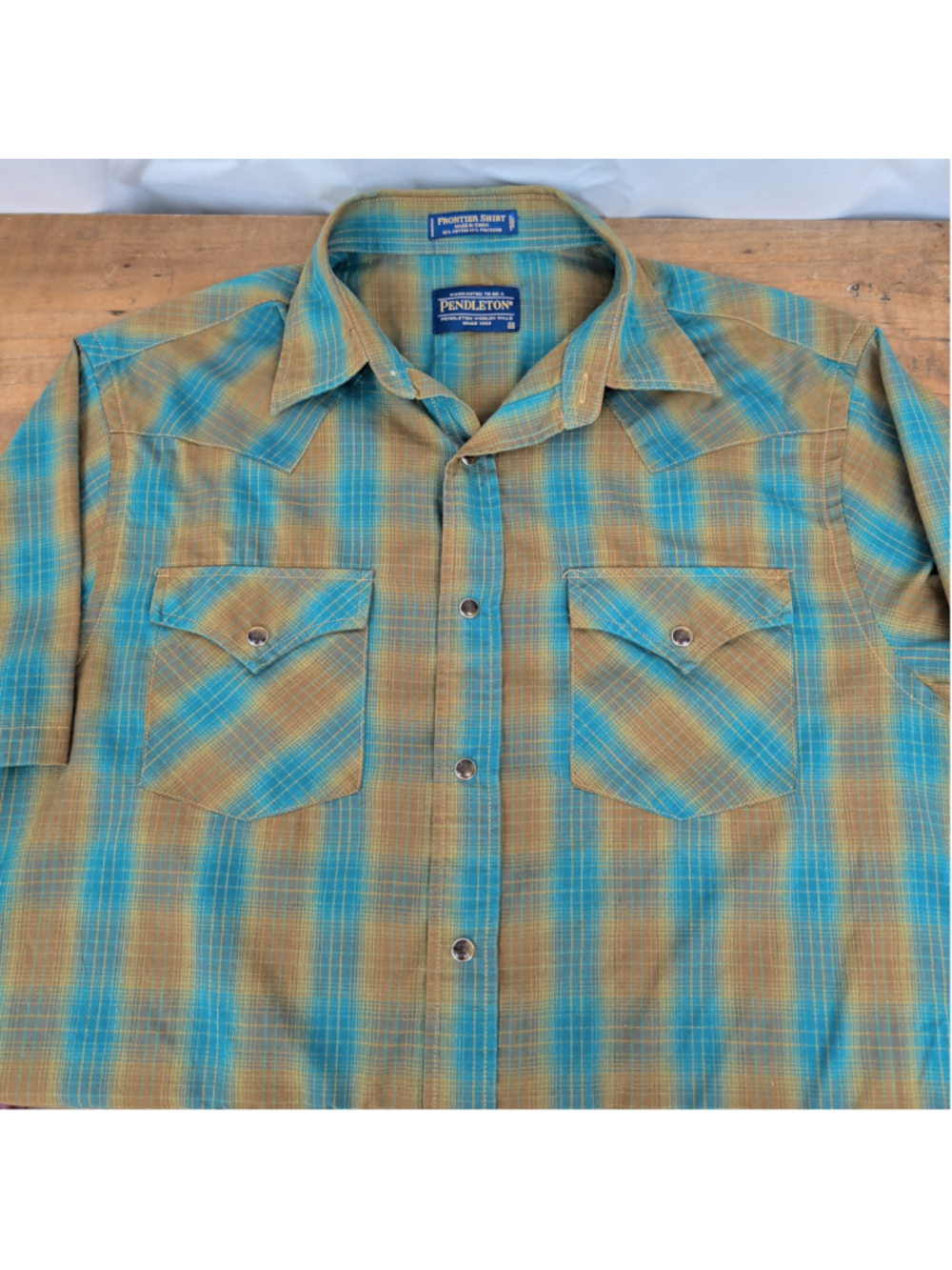 Men's Pendleton Frontier Short Sleeve Snap Button Plaid Western Shirt Medium